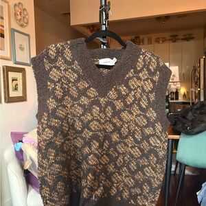 Coach Brown and Tan V-Neck Sweater